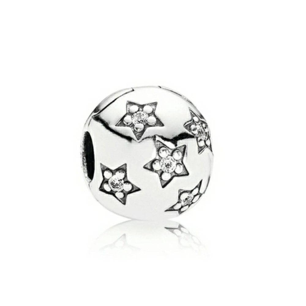 Pandora RARE Sterling Silver Twinkle Twinkle Star Clip W Clear Zirconia Charm